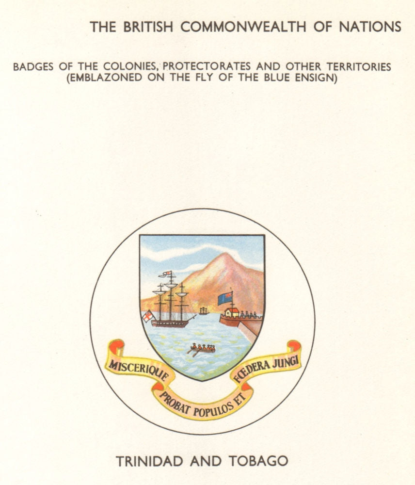 TRINIDAD & TOBAGO FLAGS. Badges. West Indies 1964 old vintage print picture